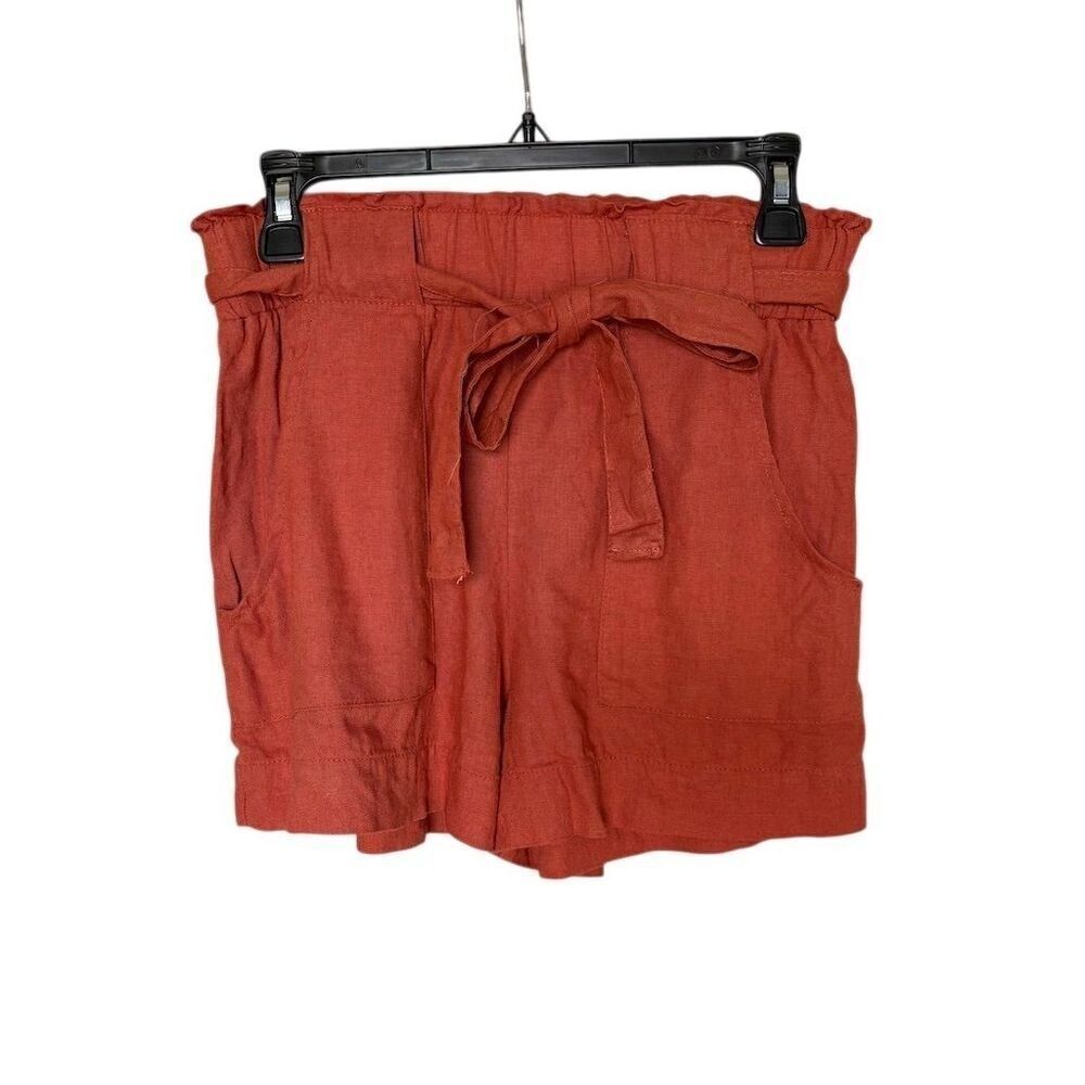 Indigo Rein Women's Orange Red Paperbag Waist Shorts Casual Summer